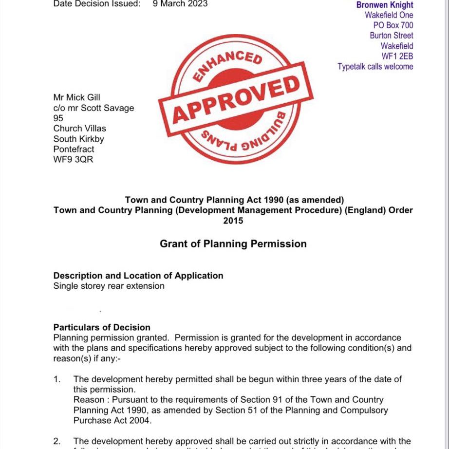 Planning application granted wakefield